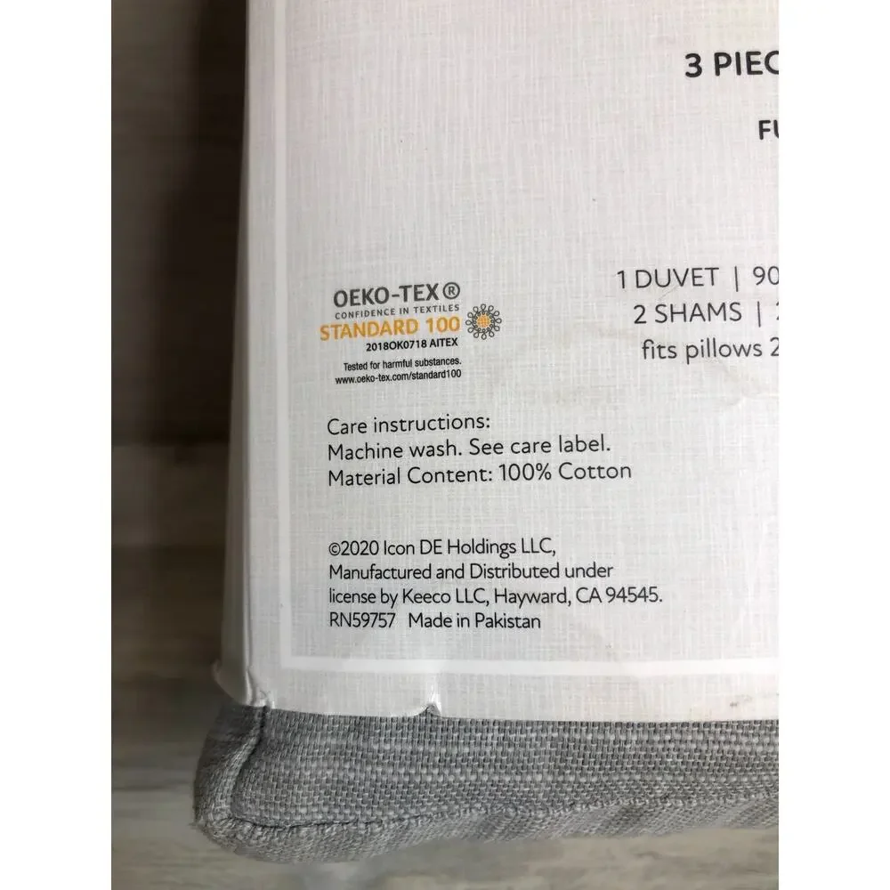 Fieldcrest Full / Queen Duvet Cover Set 3 piece limestone Gray Stripe NEW